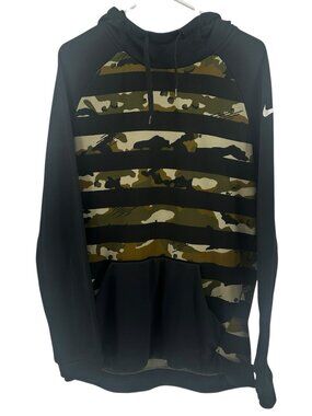 NIKE DRIFIT Mens Black & Camo Pullover Hoodie Long Sleeve Sweatshirt Size L